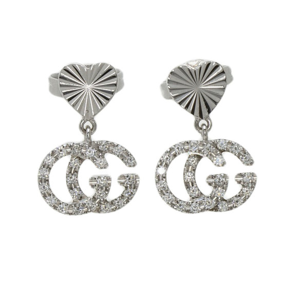 GUCCI GG running diamond earrings K18 white gold ladies - Picture 1 of 4